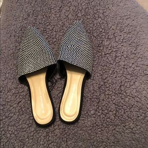 NWT rhinestone mules sliver